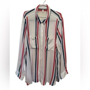 BP Nordstrom Women’s Button Down  3X
Red Navy White Striped Long Sleeve Shirt
